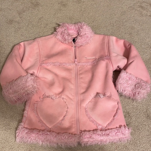Londonfog Girls pink suede and fur zip up jacket size small/4 - Picture 1 of 4